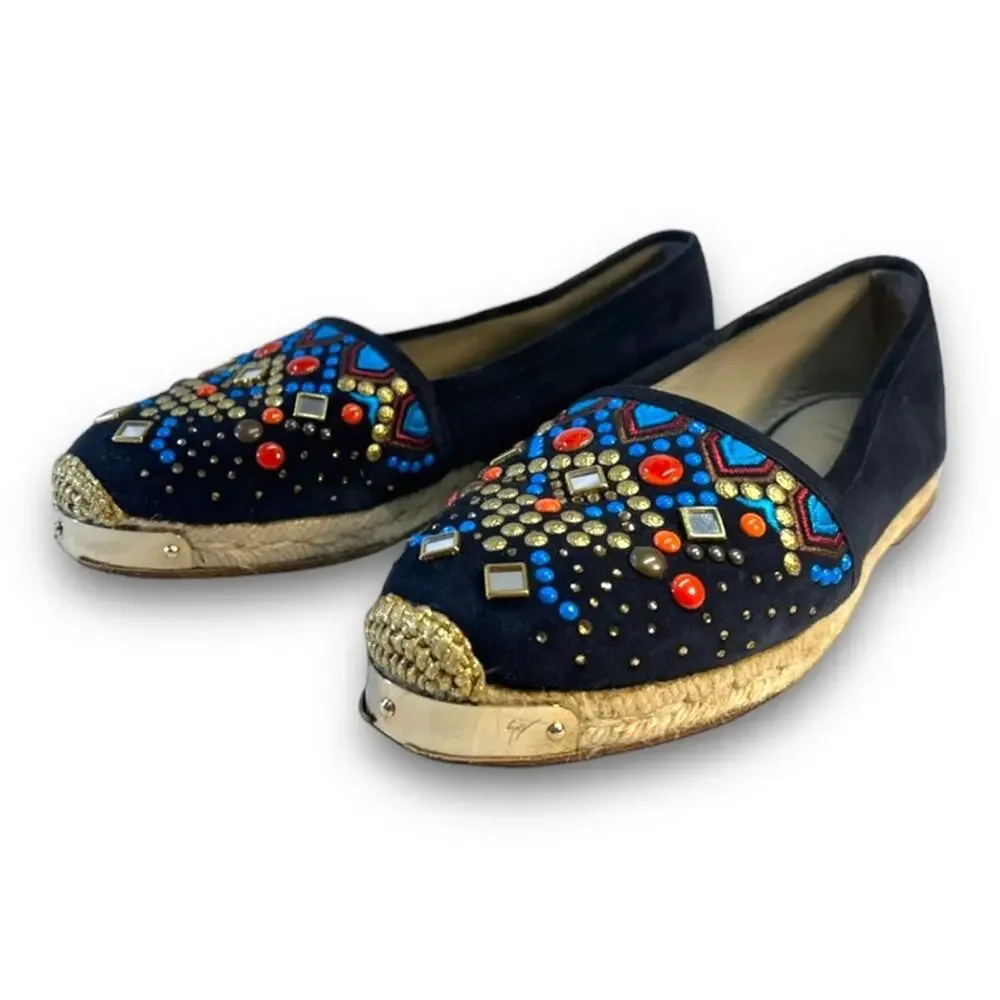 GIUSEPPE ZANOTTI DESIGN navy Jewel embellish espadrilles NWT Authenticated 5-5.5